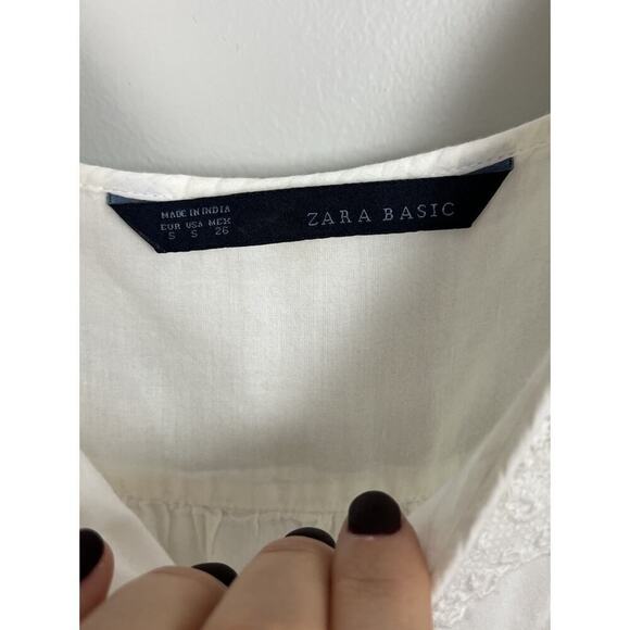 Zara Basic White Boho Festival Beach Mini Dress Lace With Embroidery Size Small - Picture 4 of 7